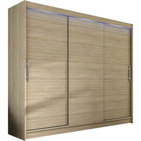 Armario Closico Ordo II, Roble Sonoma, 215x250x58cm, Puertas de armario: Correderas, Número de estantes: 9, LED (1/4)