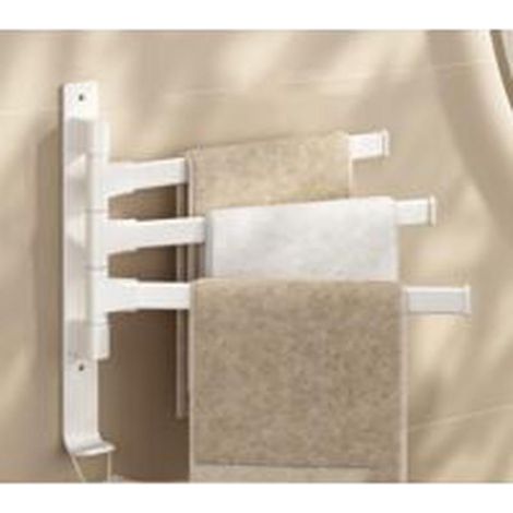 Beige 3-arm swivel wall-mounted towel rack with space-saving hooks for bathroom (1/2)