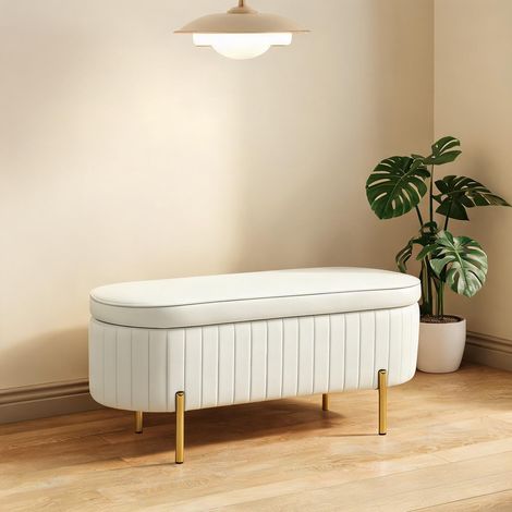 Pouf coloris blanc crème en polyester métal 108 x 44 x 43,5 cm (1/5)