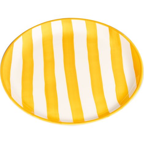 Lot de 2 Assiettes Plates à Rayures Artisanales en Céramique 28 cm Fabriqué en Italie Design Moderne Jaune pour Service de Table Élégant Raffiné