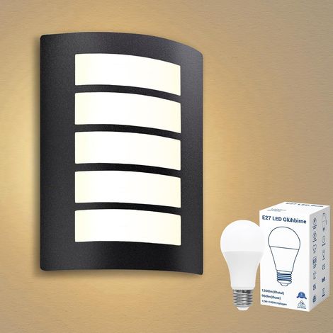 Applique Murale Intérieur/Extérieur E27 12W LED Noir Étanche IP44 ABS,Luminaire Exterieur 1200lm Blanc Chaud pour Escalier Vérandas,Garage,Salle de Bain. (1/5)