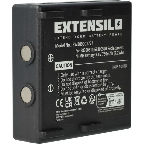 EXTENSILO batteria sostituisce Hetronic 68300520, 68300525, 68300510 per Radiocomando Industriale, Telecomando (750mAh, 9,6V, NiMH) - Nero