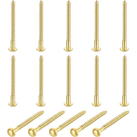 15 Pcs Vis En Laiton, M4 x 60mm Tête Ronde et Convexe Fendue Auto-Taraudeuse Pour Réparation De Meubles, Cadres Photos, Cloisons Sèches Et Électroménagers, Or (1/5)