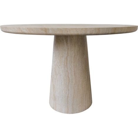 Drawer – Table de salle à manger ronde 4 places – Effet travertin beige – Dimensions 110cm diamètre x 75cm hauteur – Design moderne