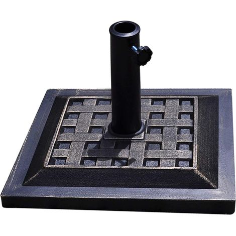quadratischer, schwarzer Sonnenschirmständer aus Kunstharz, Klemmsystem für Durchmesser 38–48 mm, stabiler Halt für Garten und Terrasse (1/5)