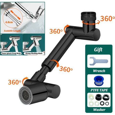 Aérateur de robinet extensible en métal (noir) pour cuisine (1/5)
