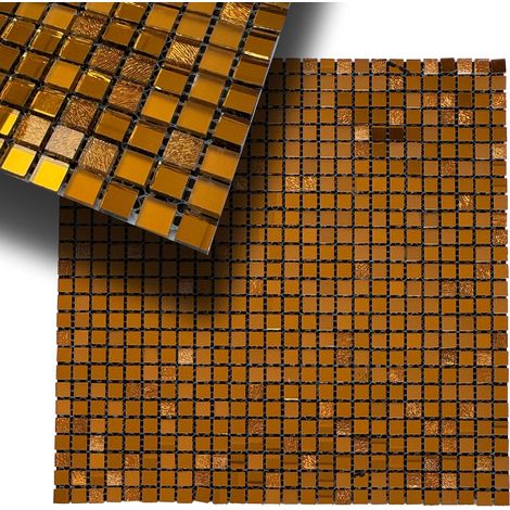 TOP di GAMMA Piastrella autoadesiva in VETRO lucido mosaico 30x30cm (sp. 3mm) color ORO, idrofobo.