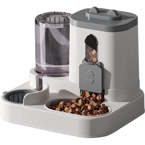 Dispensador automático de comida y agua 2 en 1, bebedero automático para perros y gatos pequeños y medianos, gran capacidad (gris) (1/5)