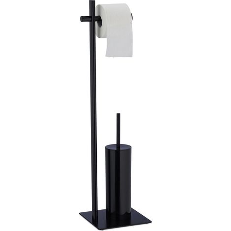 Serviteur WC Non Fixe, Porte-Rouleau, Porte-Brosse, Acier, H x L x P : env. 78 x 20 x 20 cm, Noir (1/5)