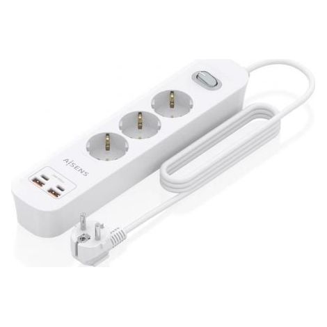 Regleta con Interruptor Aisens ASPS-2A2C10-W/ 3 Tomas de Corriente/ 2 USB - 2 USB Tipo-C/ Cable 1.4m/ Blanco