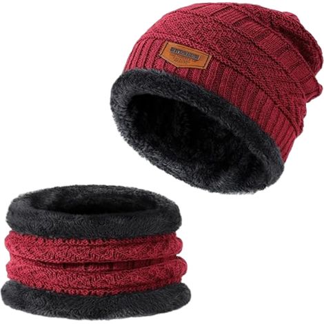 Warme Wintermütze aus wattiertem Fleece, gestreifte Strickmütze, Baumwoll-Radmütze für kalte Nacken (1/5)
