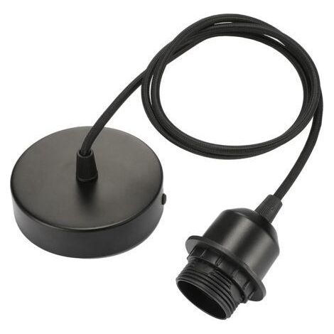 Suspension en Métal, Support de Lampe E27 avec Câble, Pendule Corde 100CM, Câble de Suspension, Idéal pour éclairage au plafond, Noir (1/5)