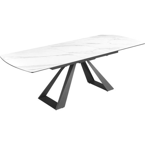 Table de salle à manger extensible OBLIKA 180-230 cm – Céramique effet marbre blanc et métal noir (1/5)