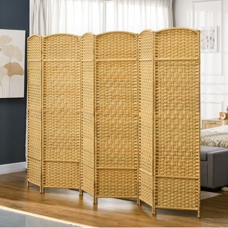 Biombo plegable de 6 paneles 270 x 180 cm en madera de pino y polipropileno, natural, OKMYHOME (1/5)