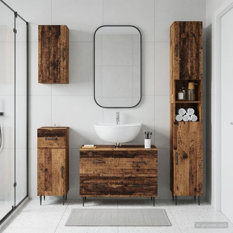 vidaXL 4 Piece Bathroom Cabinet Set HAARLEM Old Wood Engineered Wood (1/5)