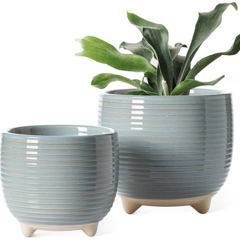 Keramik Blumentopf Set mit Füßen, 2er Pack, Blau Grau, 12+16 cm (1/5)