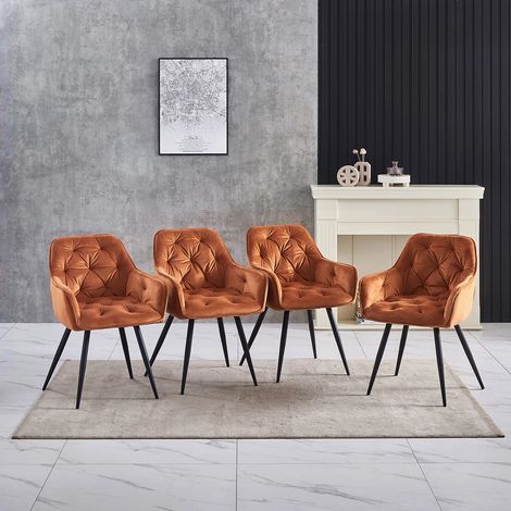 AINPECCA 4PCS Dining Chairs Velvet Padded Seat Metal Legs Kitchen Chair Home Office (Orange,4PCS)