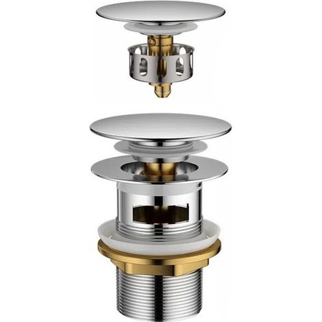 Bonde de Lavabo Pop-Up avec Trop Plein Valve Clic-Clac Universelle 1 1/4" pour Robinet et Lavabo – Bouchon Chrome Durable, M20502 (1/4)
