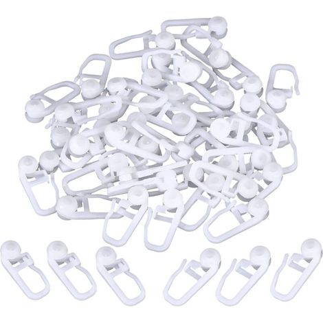 Clips de Rideau Roulant Crochets de Rideaux en Plastique Blanc pour Voie Type Rideau, 50 Paquets (Clips)25cm
