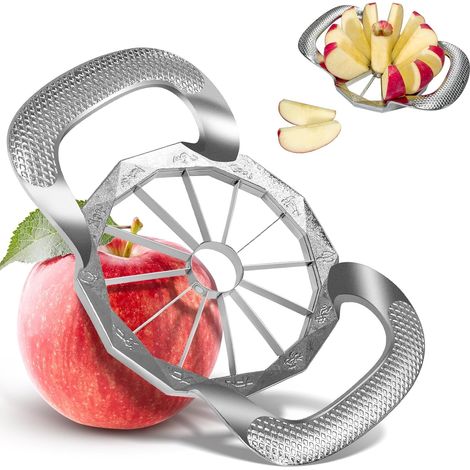 Coupe-pommes en métal JeiibrZui - 12 lames - Acier inoxydable et alliage de zinc - Pour pommes jusqu'à 10 cm - Évidage et découpe rapides - Idéal pour les salades et les tartes - Argent (1/5)