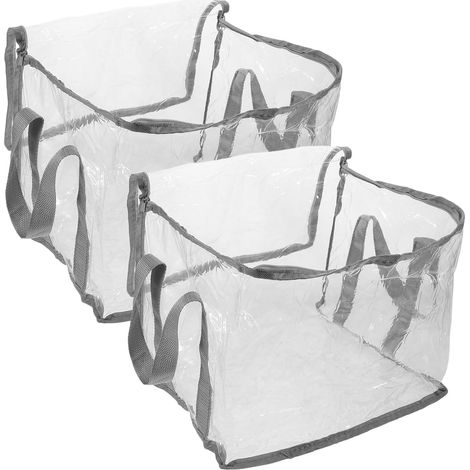 Lot de 2 Bacs de Rangement Pliables en Plastique Transparent, Boîte Étanche Moyenne Taille pour Livres et Documents, Organiseur Pratique pour Étudiants et Salle de Classe, (1/5)