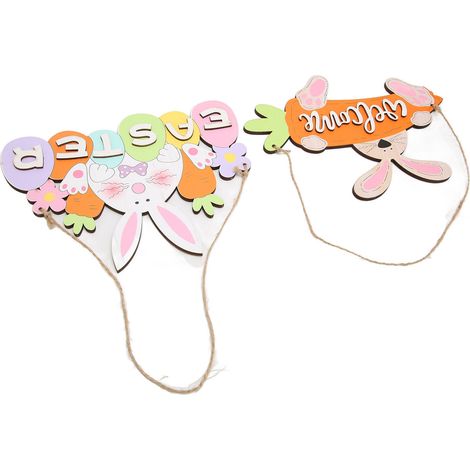Décoration de Pâques en 2 pièces avec lapin - Pendentif de bienvenue - Décoration de porte sur le thème de Pâques (1/5)