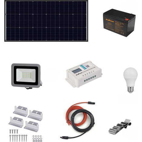 Kit Îlot Photovoltaïque 160W Kit Avec Panneau Solaire, Contrôleur De Charge, Projecteur Et Accessoires D'Installation (1/2)