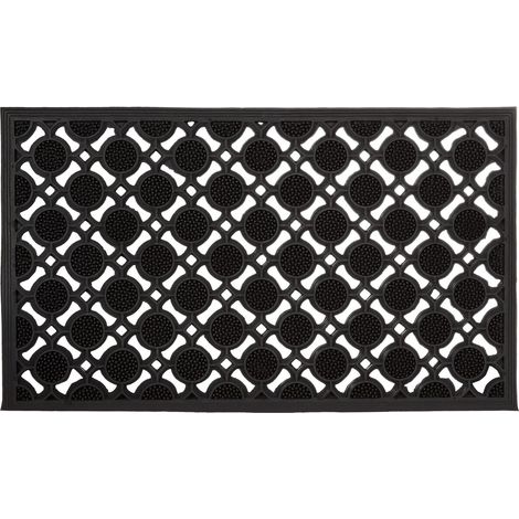 Paillasson en caoutchouc antidérapant tapis de sol porte entrée avec motif grille résistant aux intempéries L x l 75 x 45 cm noir (1/5)