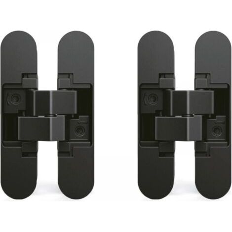 Charnière invisible pour portes, Lot de 2 charnières invisibles pour portes lourdes, charge de 40 kg, ouverture de 180º, zamak, noir (1/5)
