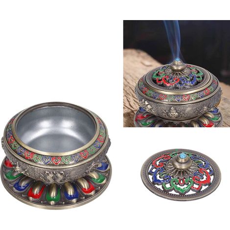 Vintage „Medita“-Räuchergefäß, Kupferlegierung, 9,6 x 9,6 x 7 cm, mit Grünpflanzenmotiv – handgefertigt, Dekoration für Teestube/Meditationsraum (1/5)