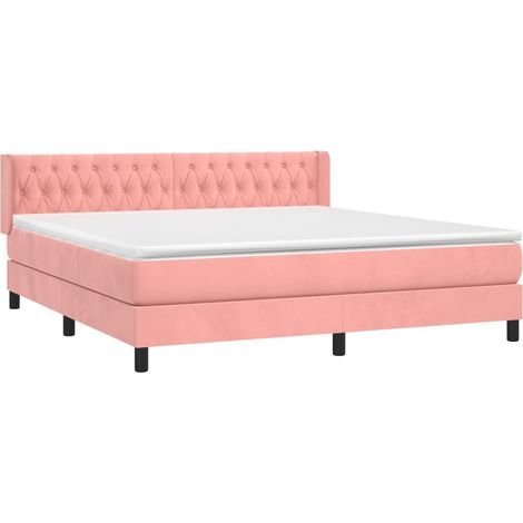 vidaXL Sommier à lattes de lit avec matelas Rose 180x200 cm Velours (1/5)