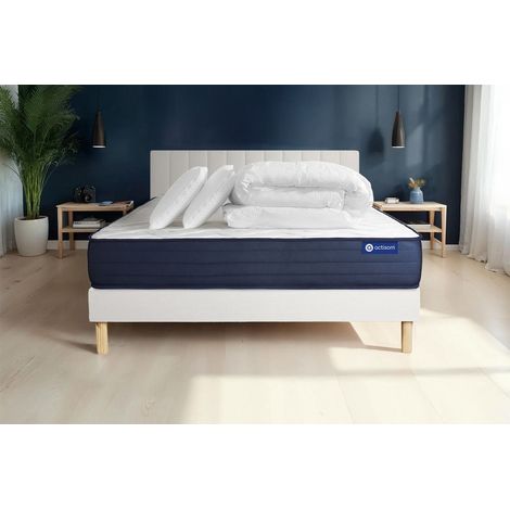 Pacchetto letto completo - Materasso 140x200cm + Box spring con doghe (kit) + 2 cuscini + Piumino - Actimemo Life (1/5)