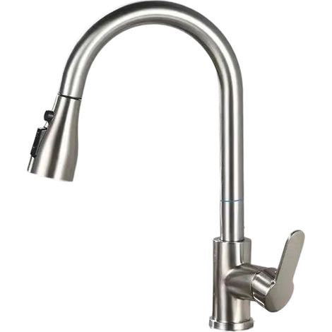 Robinet de cuisine extractible en acier inoxydable avec eau chaude et froide, bac à légumes en acier inoxydable brossé (1/5)