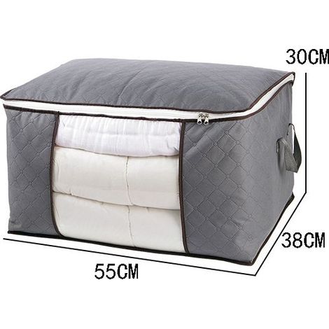 Set of 2 clothes storage bags – Dimensions 55x38x30 cm – Ventilated non-woven fabric – Grey closet organizer (1/4)