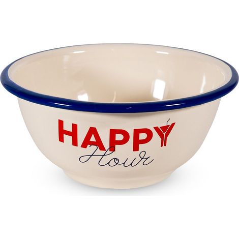 WD LifeStyle Ciotola in Latta Smaltata D 14 Cm H 6,5 Cm Scritta "Happy Hour"