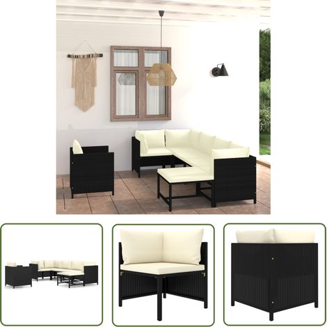 INLIFE Salon de jardin 7 pcs avec coussins Résine tressée Noir (1/5)