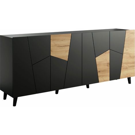 Aparador Charlotte 180, Negro + Craft roble, 83x201cm, Número de puertas: 442cm, Aglomerado laminado, MDF (1/4)