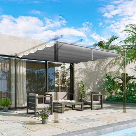 Toile de toit pour pergola tonnelle rétractable de 3 x 3 m - toile uniquement 250 x 255 cm gris clair (1/5)