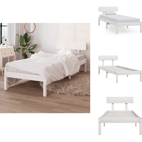 Cadre de lit sans matelas blanc bois massif - Cadre De Lit - Lit Simple - Lit En Bois - Lit Blanc - Sommier Plateforme (1/5)