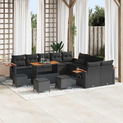 Gartensofa-set mit Kissen 18 pcs Schwarz Poly-Rattan