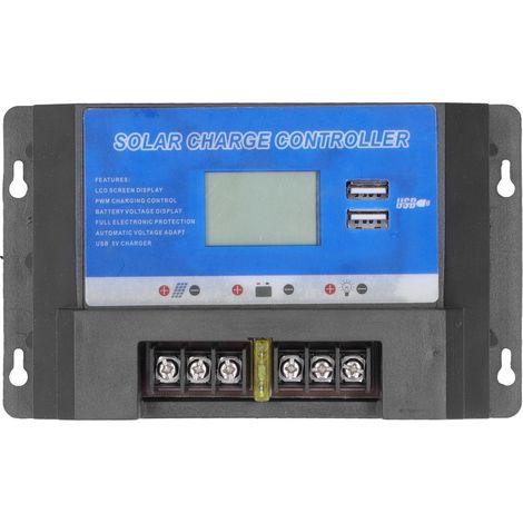 Régulateur solaire 20A avec écran LCD, double port USB, contrôleur de panneau PV robuste (1/5)