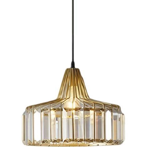 Suspendu en Cristal Moderne Hauteur Réglable Lampe Suspension en Métal et Verre Douille E27 Compatible Ampoules Dimmables pour Cuisine Salle à Manger Chambre (Doré, 25cm) (1/5)