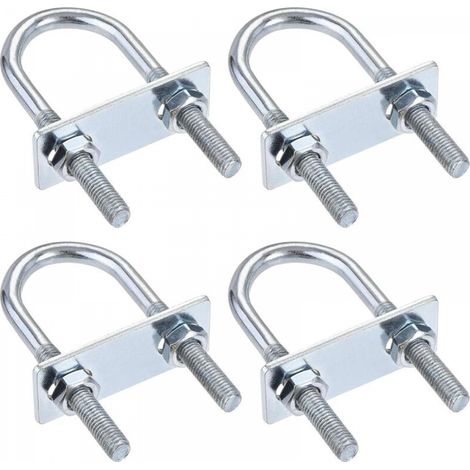 Lot de 4 boulons en U ronds, 31 mm de largeur intérieure, 90 mm de longueur, acier M8, avec écrou et plaque (1/4)