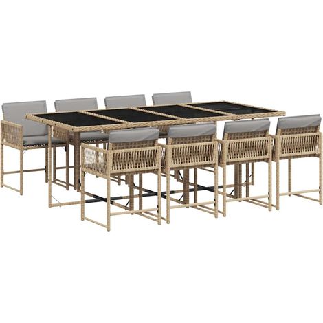 Maison Exclusive - Set Pranzo da Giardino 9 pz con Cuscini Beige Misto Polyrattan (1/5)