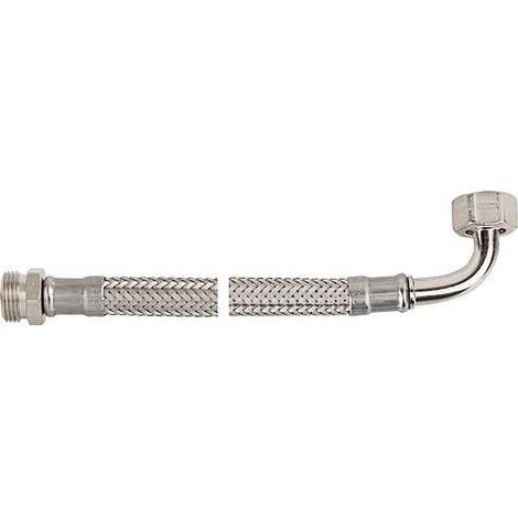 Banyo – Flexible sanitaire tressé inox 300 mm 3/8" coude fem x male – Résistant aux antigels – Pression 10 bar – Température -20 à +90°C