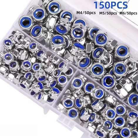 150pcs Écrous Hexagonaux Antidérapants M3 M4 M5 M6 M8 - Visserie Complète Filetée