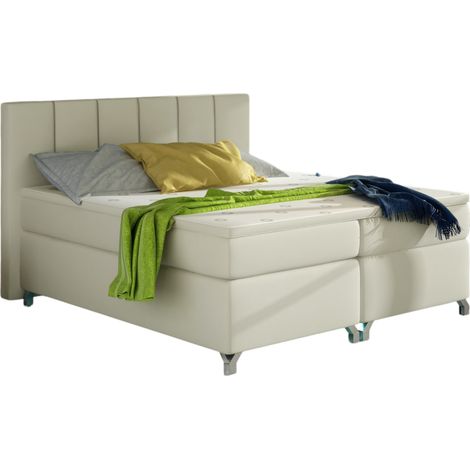 Lit boxspring 160x200 simili cuir crème Balfor (1/4)