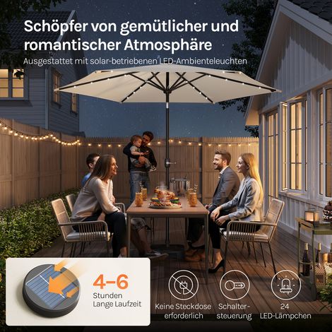 WOLTU Sonnenschirm Gartenschirm 300 cm, Marktschirm Strandschirm mit Solar-LED-Beleuchtung 360° drehbar, Sonnenschutz UPF 50+, mit Windschutzseilen Schutzhülle, für Balkon Garten Terrasse Beige