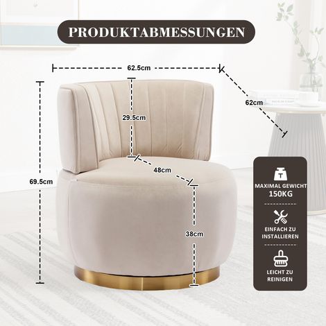 Chaise pivotante moderne 360 degrés beige en velours doux,dossier confortable structure stable salon,chambre et bureau. (1/5)