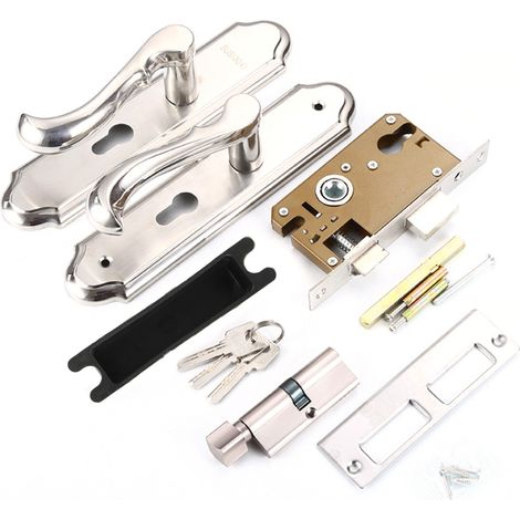 Serrure de porte à poignée en acier inoxydable, verrou de sécurité magnétique mécanique à levier pour chambre, hôtel ou balcon. (1/5)